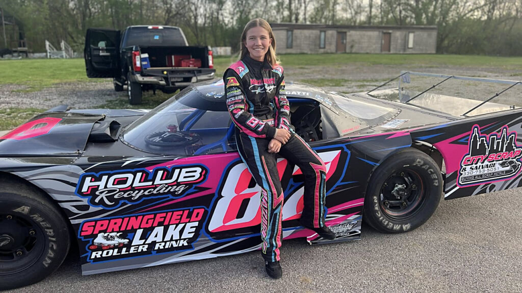 Chloe Mazzagatti with her Outlaw Super Late Model